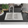 Mexen Gaspar évier en granit 1,5 bac avec égouttoir et mitigeur de cuisine Aster, blanc - 6507-20-73450-02