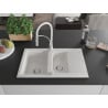 Mexen Gaspar évier en granit 1,5 bac avec égouttoir et robinet de cuisine Aster, blanc - 6507-20-73450-02