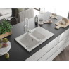 Mexen Gaspar évier en granit 1,5 bac avec égouttoir et mitigeur de cuisine Aster, blanc - 6507-20-73450-02