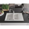 Mexen Gaspar évier en granit 1,5 bac avec égouttoir et mitigeur de cuisine Aster, blanc - 6507-20-73450-07