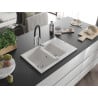 Mexen Gaspar évier en granit 1,5 bac avec égouttoir et mitigeur de cuisine Aster, blanc - 6507-20-73450-07