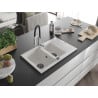 Mexen Gaspar évier en granit 1,5 bac avec égouttoir et robinet de cuisine Aster, blanc - 6507-20-73450-07-B