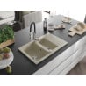 Mexen Gaspar évier en granit 1,5 bac avec égouttoir et mitigeur de cuisine Aster, beige - 6507-69-73450-07