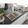 Mexen Gaspar évier en granit 1,5 bac avec égouttoir et robinet de cuisine Aster, beige - 6507-69-73450-07-B