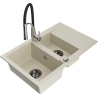 Mexen Gaspar évier en granit 1,5 bac avec égouttoir et robinet de cuisine Aster, beige - 6507-69-73450-07-B