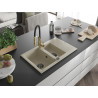 Mexen Gaspar évier en granit 1,5 bac avec égouttoir et robinet de cuisine Aster, beige - 6507-69-73450-57-B