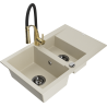 Mexen Gaspar évier en granit 1,5 bac avec égouttoir et robinet de cuisine Aster, beige - 6507-69-73450-57-B
