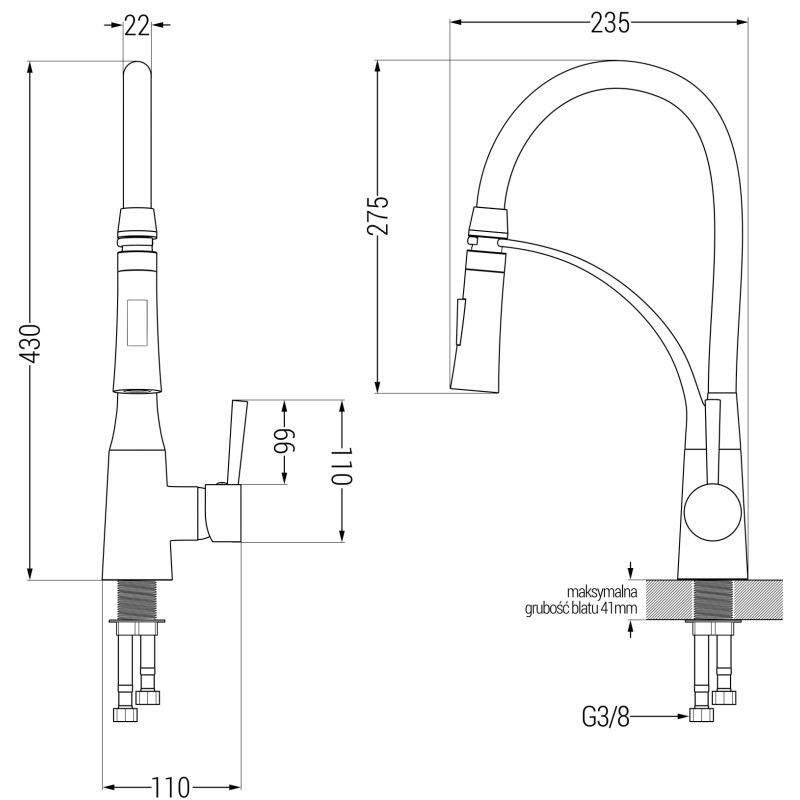 Mexen Gaspar évier en granit 1,5 bac avec égouttoir et robinet de cuisine Aster, beige - 6507-69-73450-70-B