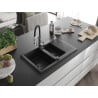 Mexen Gaspar évier en granit 1,5 bac avec égouttoir et mitigeur Aster, noir/argent - 6507-73-73450-07-B