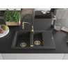 Mexen Gaspar Évier en granit 1,5 bac avec égouttoir et mitigeur de cuisine Aster, noir moucheté - 6507-76-73450-57-G