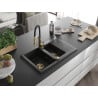 Mexen Gaspar évier en granit 1,5 bac avec égouttoir et robinet de cuisine Aster, noir - 6507-77-73450-57-G