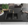 Mexen Gaspar évier en granit 1,5-bac avec égouttoir et robinet de cuisine Aster, noir - 6507-77-73450-57-B
