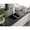 Mexen Gaspar évier en granit 1,5-bac avec égouttoir et robinet de cuisine Aster, noir - 6507-77-73450-57-B