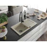 Mexen Pablo évier en granit 1 cuve avec égouttoir et robinet de cuisine Aster, beige - 6510-69-73450-70-B