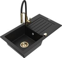 Mexen Pablo évier de cuisine composite 1 cuve avec égouttoir et robinet de cuisine Aster, noir - 6510-77-73450-57-G