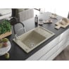 Mexen Elias évier en granit 1 bac avec égouttoir et robinet de cuisine Aster, beige - 6511-69-73450-07
