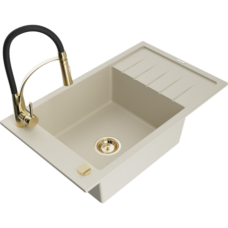 Mexen Elias évier en granit à 1 vasque avec égouttoir et robinet Aster, beige - 6511-69-73450-57-G