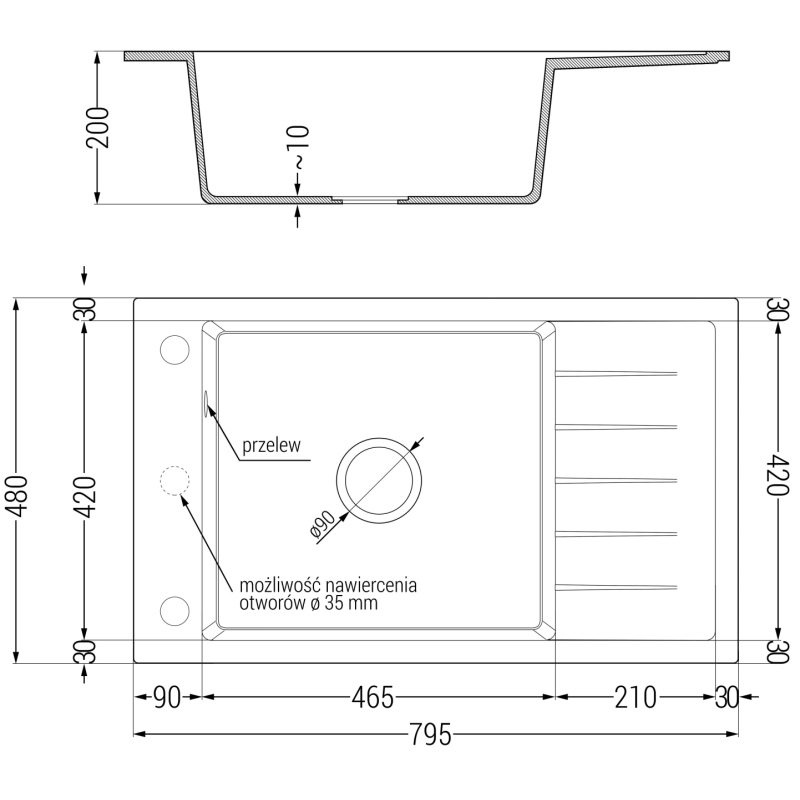 Mexen Elias évier en granit à 1 bac avec égouttoir et robinet de cuisine Aster, noir/métallique doré - 6511-75-73450-57-B