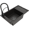 Mexen Elias Évier en granit à 1 bac avec égouttoir et robinet de cuisine Aster, noir/or métallisé - 6511-75-73450-70-B