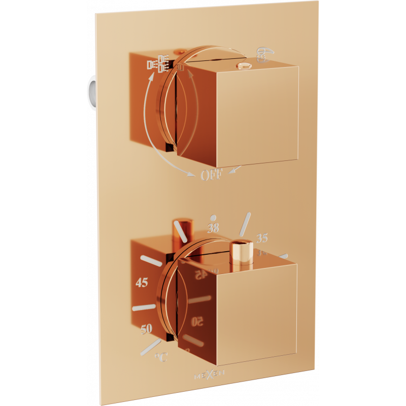 Batterie de baignoire-douche thermostatique 2 sorties Mexen Cube, or rose - 77502-60
