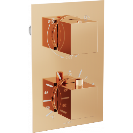 Batterie de baignoire-douche thermostatique 2 sorties Mexen Cube, or rose - 77502-60