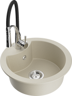 Mexen Diego évier en granit 1 bac avec robinet de cuisine Aster, beige - 6512-69-73450-07
