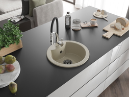 Mexen Diego évier en granit 1-bassin avec mitigeur de cuisine Aster, beige - 6512-69-73450-07-B