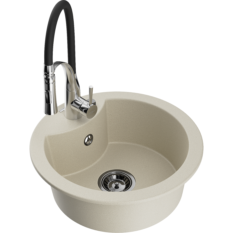 Mexen Diego évier en granit 1-bassin avec mitigeur de cuisine Aster, beige - 6512-69-73450-07-B