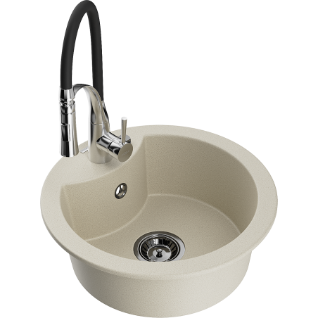 Mexen Diego évier en granit 1-bassin avec mitigeur de cuisine Aster, beige - 6512-69-73450-07-B