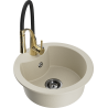 Mexen Diego évier en granit 1 bac avec robinet de cuisine Aster, beige - 6512-69-73450-57-B