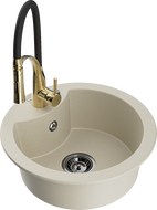Mexen Diego évier en granit 1 bac avec robinet de cuisine Aster, beige - 6512-69-73450-57-B