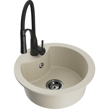Mexen Diego évier en granit 1 bac avec robinet de cuisine Aster, beige - 6512-69-73450-70-B