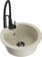 Mexen Diego évier en granit 1 bac avec robinet de cuisine Aster, beige - 6512-69-73450-70-B