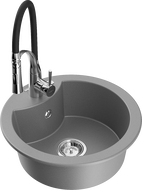 Mexen Diego évier en granit 1 bac avec robinet de cuisine Aster, gris - 6512-71-73450-07