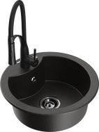 Mexen Diego évier granitique 1 bac avec robinet de cuisine Aster, noir/or métallique - 6512-75-73450-70-B