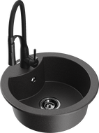 Mexen Diego évier en granit 1 bac avec robinet de cuisine Aster, noir moucheté - 6512-76-73450-70-B