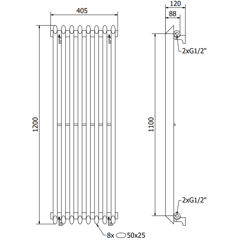 Mexen Atlanta radiateur décoratif 1200 x 405 mm, 646 W, blanc - W211-1200-405-00-20