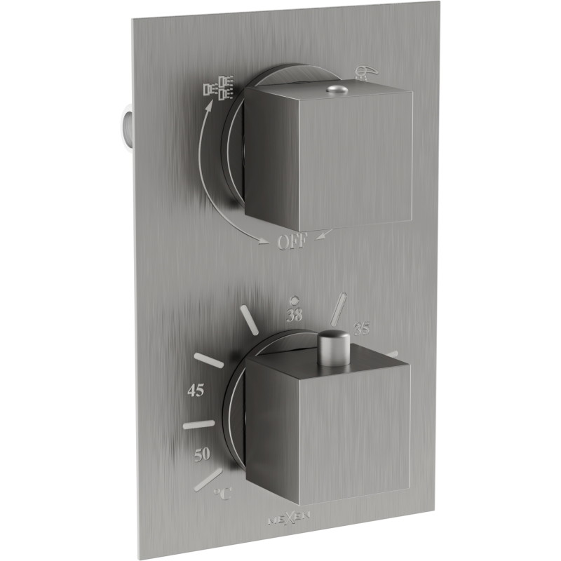 Mexen Cube mitigeur thermostatique bain-douche 2 sorties, gris canon brossé - 77502-66