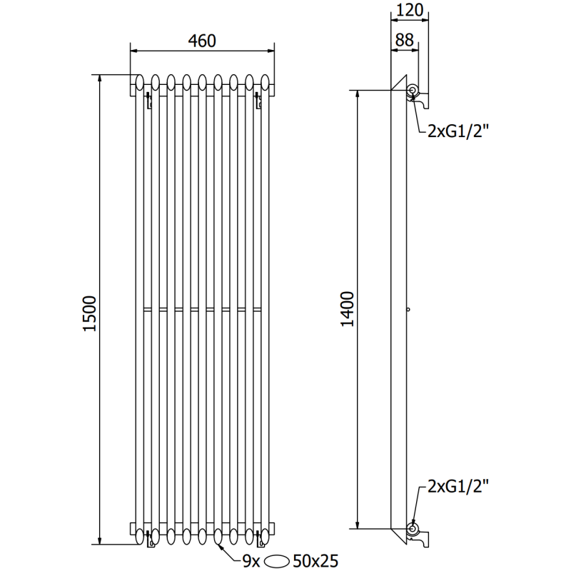 Mexen Atlanta radiateur décoratif 1500 x 460 mm, 894 W, blanc - W211-1500-460-00-20