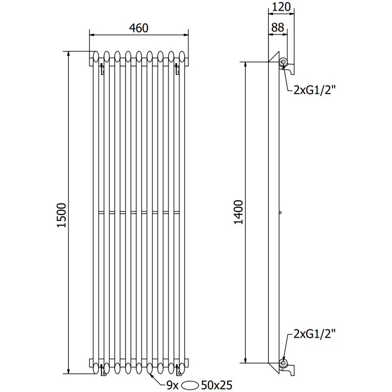 Mexen Atlanta radiateur décoratif 1500 x 460 mm, 894 W, noir - W211-1500-460-00-70
