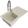 Mexen Cesar évier en granit 1-bassin avec égouttoir et robinet de cuisine Aster, beige - 6514-69-73450-07