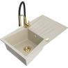 Mexen Cesar évier en granit 1 bac avec égouttoir et robinet de cuisine Aster, beige - 6514-69-73450-57-G