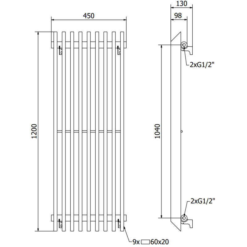 Mexen Aurora radiateur décoratif 1200 x 450 mm, 917 W, noir - W212-1200-450-00-70