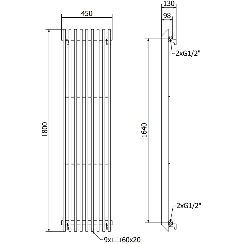 Mexen Aurora radiateur décoratif 1800 x 450 mm, 1347 W, blanc - W212-1800-450-00-20