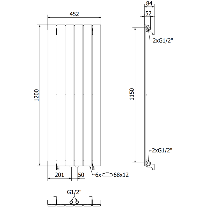 Mexen Boston radiateur décoratif 1200 x 452 mm, 611 W, blanc - W213-1200-452-00-20