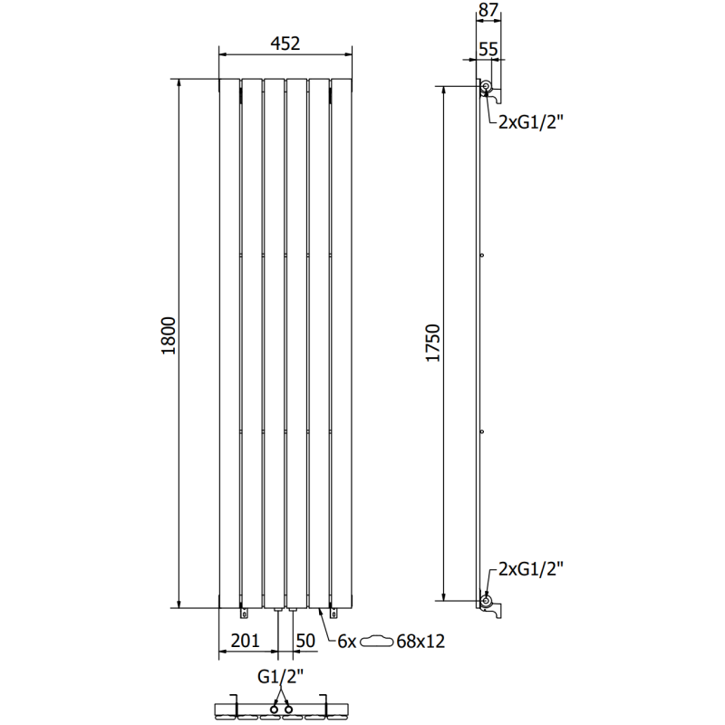 Mexen Boston radiateur décoratif 1800 x 452 mm, 888 W, noir - W213-1800-452-00-70