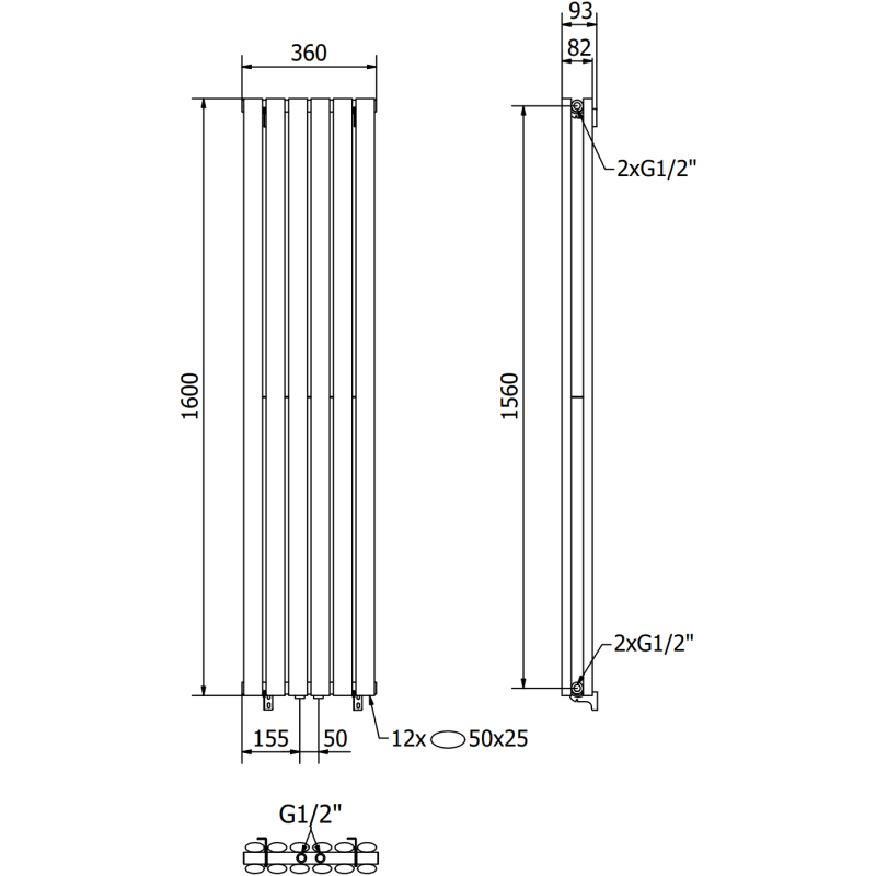 Mexen Dallas radiateur décoratif 1600 x 360 mm, 1039 W, blanc - W214-1600-360-00-20