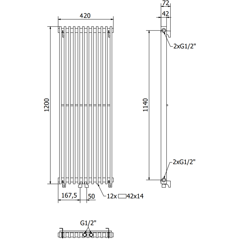Mexen Kansas radiateur décoratif 1200 x 420 mm, 842 W, noir - W204-1200-420-00-70