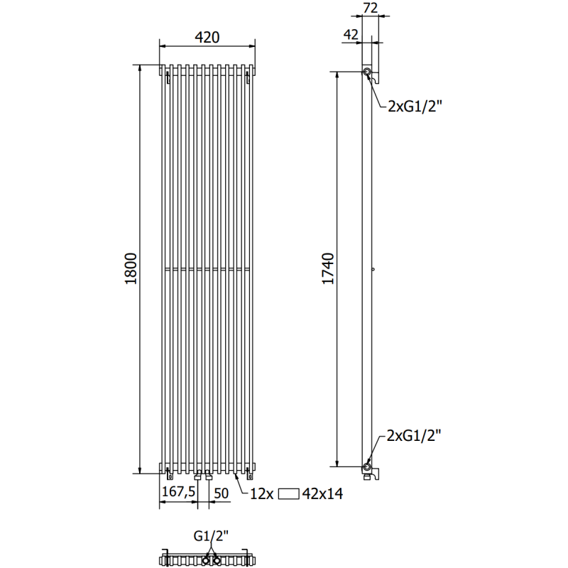 Mexen Kansas radiateur décoratif 1800 x 420 mm, 1242 W, noir - W204-1800-420-00-70