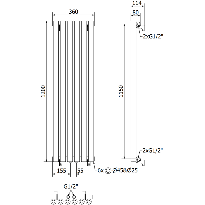 Mexen Nevada radiateur décoratif 1200 x 360 mm, 483 W, noir - W201-1200-360-00-70